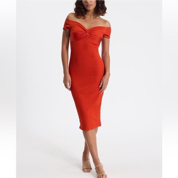 Express Dresses & Skirts - NWT Express XL Body Contour Seamless Ribbed Off The Shoulder Twisted MIDI Dress